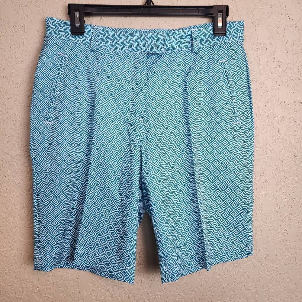 Lady Hagen Blue Green and White Geometric Print Golf Shorts Size 4 (7218)